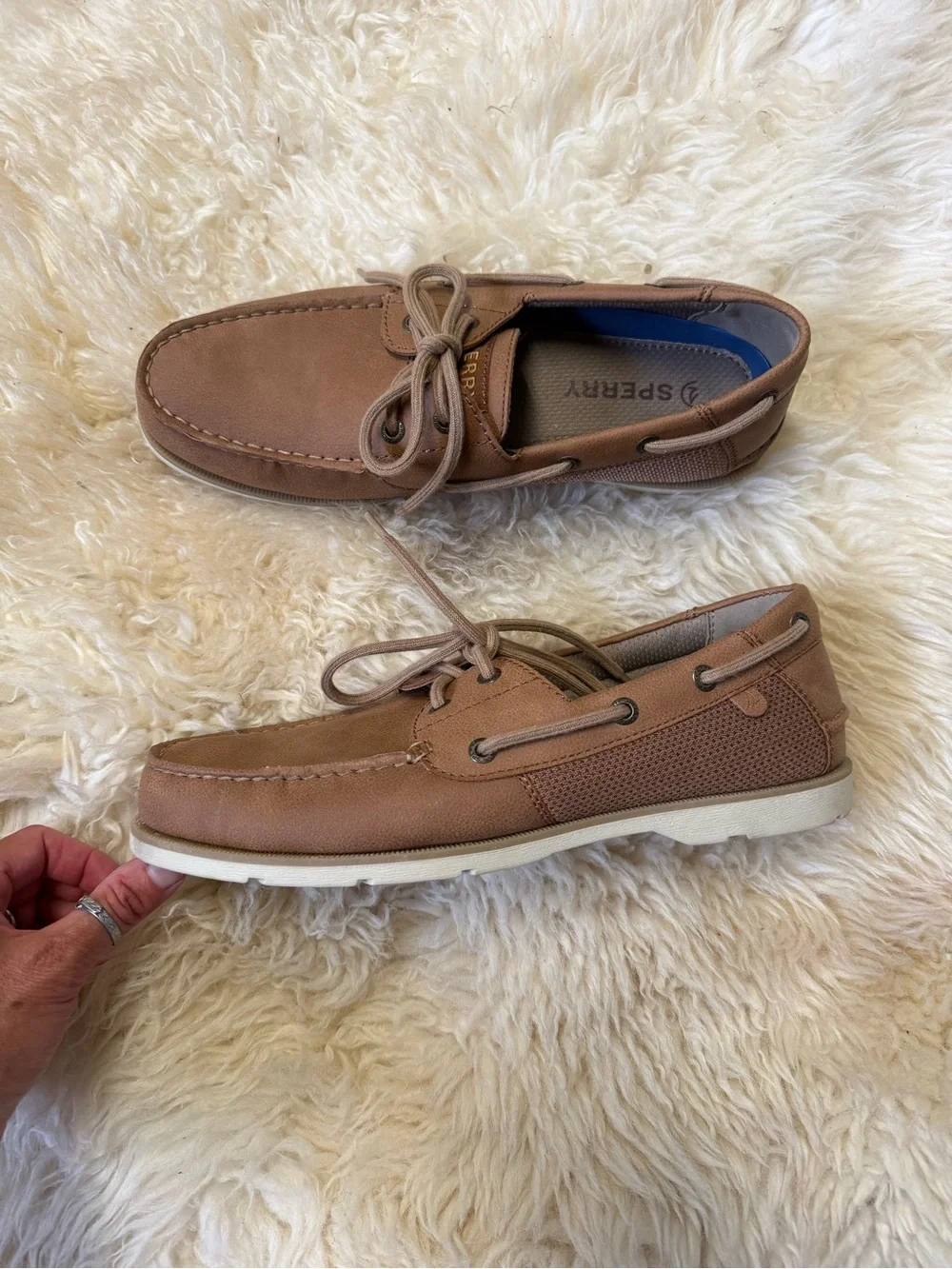 NEW $110 Sperry Men’s 8.5 Brown Leather Boat Shoes Slip On Loafers comfy sneaker